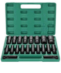 Straight Up Shop Beast Half Inch Drive Socket Set With Metric Deep Sockets And Impact Ready Hex Design Featuring A Portable Layered Tool Case With Detachable Storage Compartments For Weekend Wrenching Favorites with 20 deep sockets in a green case.