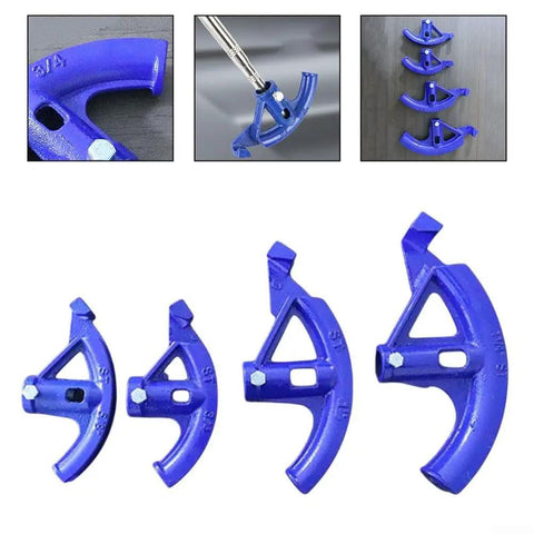Heavy Duty Manual Steel Pipe Bender in blue, compact design with various sizes for precise tube bending and plumbing tasks.