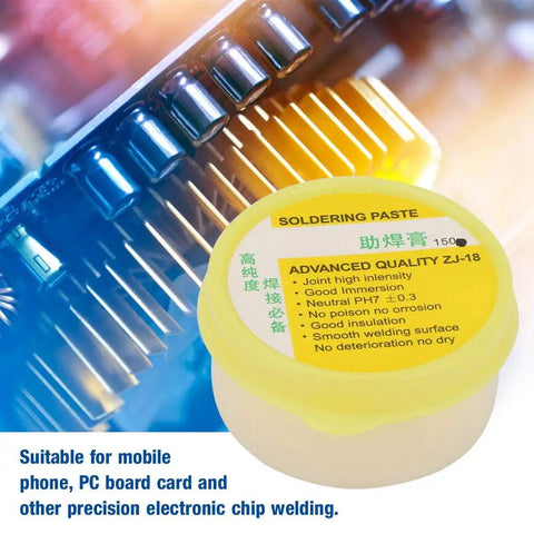High Performance No Clean Solder Flux Paste For PCB And BGA Repair container next to electronic components, 150g size
