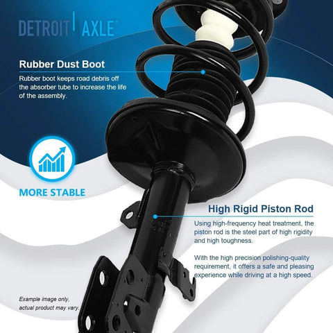 Close-up view of strut from Front Steering Knuckles Kit For 2009 To 2013 Toyota Corolla with coil springs and piston rod