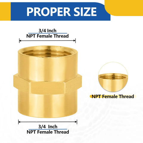 Ten Pack Brass Pipe Fittings Coupling Three Quarter Inch NPT Female To Three Quarter Inch NPT Female Connector Durable Brass