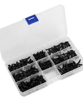 Pro Grade 200 Pcs Carbon Steel Self Tapping Screws Kit With Black Round Head Assortment in Handy Plastic Storage Case