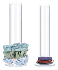Duo Pack Clear Acrylic Scrunchie Holder Organizer Set For Hair Ties, Bathroom Counter Stand, holds 30 ties, 8.7 inches high.