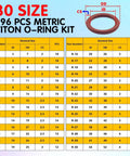 Viton O Ring Kit With 396 Pieces And 30 Sizes Metric O Rings Assortment 75A Durometer FKM Sealing Kit size chart