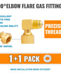 Brass 90-degree elbow flare gas fitting with 3/8 in female swivel and 3/8 in male flare ends for propane heaters