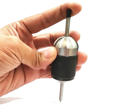 Universal Transfer Punch Center Aligner Tool With Knurled Grip Auto Alignment and Quick Centering shown in hand