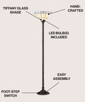 Bronze Tiffany Style Torchiere Floor Lamp 68.57 Inch Tall With Handcrafted Multicolor Stained Glass Bowl Shade Traditional Art Deco Metal Standing Light LED Bulb Included ETL Listed Retro Vibe