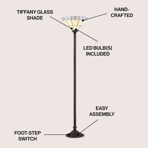 Bronze Tiffany Style Torchiere Floor Lamp 68.57 Inch Tall With Handcrafted Multicolor Stained Glass Bowl Shade Traditional Art Deco Metal Standing Light LED Bulb Included ETL Listed Retro Vibe