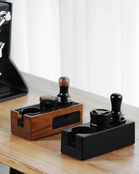 Walnut 4 In 1 Espresso Knock Box And Tamping Station With Portafilter Holder Tamper Holder And Distributor Holder For 51 To 54 Mm