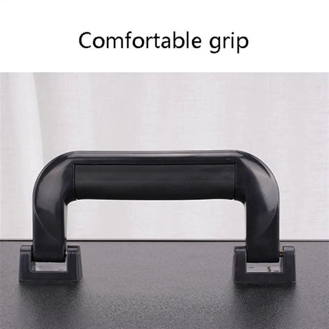 Close-up of handle on Rugged Aluminum Tool Case Portable Toolbox With Removable Foam For Tools And Gear Hard Storage Chest