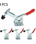 4 Piece Quick Release Toggle Clamp Set GH 201B 100kg Horizontal Locking Lever Fasteners for Woodworking and Metalworking Hand Tools Clips Heavy Duty Construction, 4 pcs