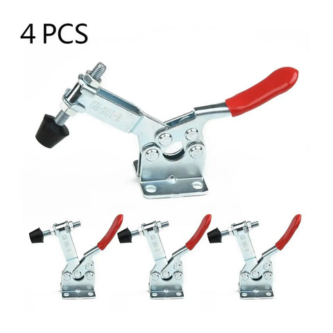 4 Piece Quick Release Toggle Clamp Set GH 201B 100kg Horizontal Locking Lever Fasteners for Woodworking and Metalworking Hand Tools Clips Heavy Duty Construction, 4 pcs