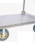 Heavy Duty Steel Platform Truck Cart With 5 Inch Wheels Foldable Flatbed Dolly showing diamond plate surface and casters.