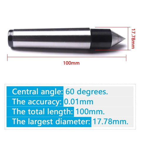 60 Degree Carbide Tip Dead Center For Lathes, 100mm Length, Heavy Duty Beefy 45 Steel Handle, Ultra Hard HRC85 Tip, HRC40-45 Handle, Precision Dead Center Milling Lathe Tool, Durable Hard Alloy Build, Low Runout Under 0.02