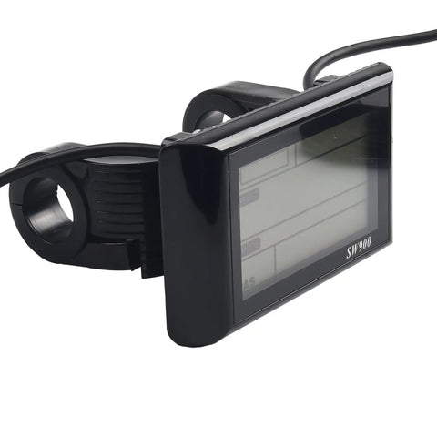 All In One 24 36 48V Ebike LCD Display Panel For Electric Scooter With UART Connection, mounted on 22.2mm handlebar, side view