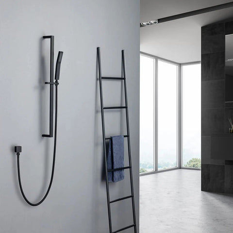 Brass Shower Slide Bar With Height And Angle Adjustable Handheld Shower Head Holder Wall Mount Bracket in Matte Black Finish