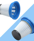 Two blue 520280 HEPA filters for DS1030 vacuum, showing conical shape and pleated material, 4 Pack 520280 HEPA Filter Replacement Easy Swap For DS1030 Cordless Stick Vacuum Cleaner With 2 Speed Power Suction LED Headlight And 2 In 1 Handheld Vacuum Design.
