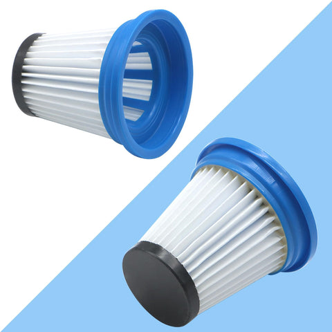 Two blue 520280 HEPA filters for DS1030 vacuum, showing conical shape and pleated material, 4 Pack 520280 HEPA Filter Replacement Easy Swap For DS1030 Cordless Stick Vacuum Cleaner With 2 Speed Power Suction LED Headlight And 2 In 1 Handheld Vacuum Design.