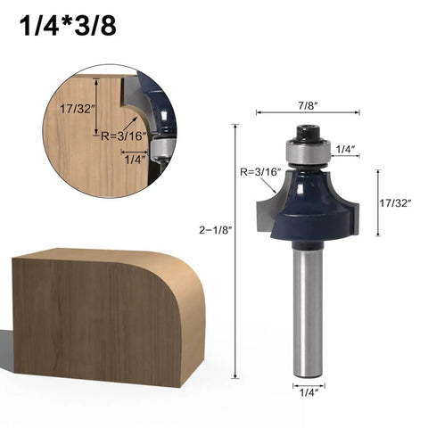 Hot New 3 Piece 1/4 Inch Shank Carbide Router Bit Set With Bearing Guide for smooth chamfering on wood blocks.