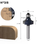 Top Quality 3pcs Round Over Router Bit Set for Woodworking Pros with High Hardness Carbide Tips, 1/4 Inch Shank Cutting Tools For MDF And Cabinets That Look Seriously Dope, showing dimensions and profile.
