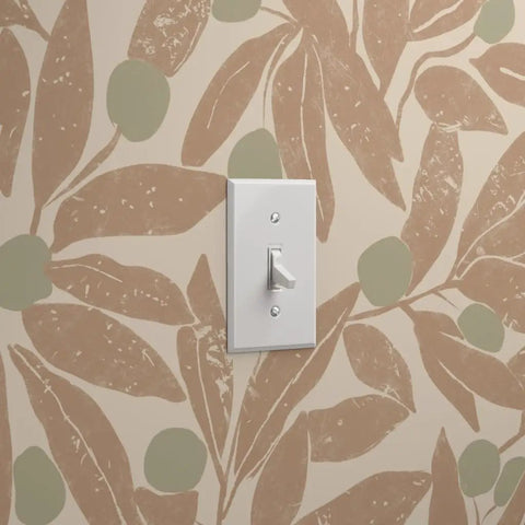 Top Shelf Rustic Botanical Vinyl Wallpaper With Subtle Leather Texture Heavy Duty Wallcovering featuring beige leaves and green accents.