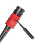 Close-up of red high voltage oscilloscope probe P4100 pro grade kit with tool for adjustments, 100 MHz, 2000 V, 100:1 attenuation.
