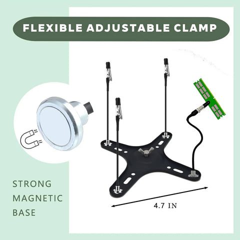 Helping Hands Soldering Station With Base And Four Magnetic Arms, Four PCB Holders, Flexible Arm Clips, magnetic base detail