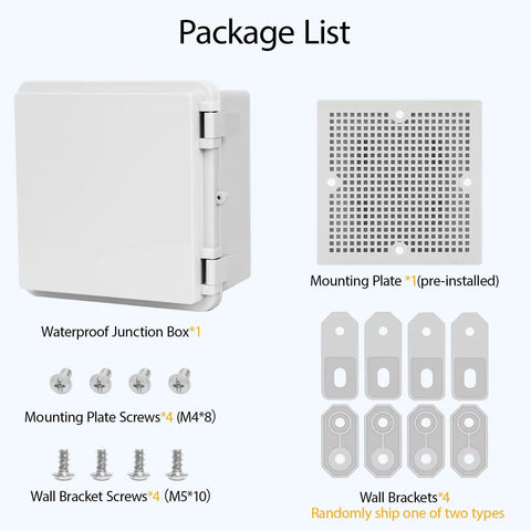 Hella Weatherproof Abs Plastic Junction Box IP65 Rated Secure Latch Closure with mounting plate and screws included.