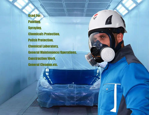 Full Face Respirator Mask For Spray Painting And Chemical Fumes Dustproof Safety Gear With Dual Cartridges in auto shop