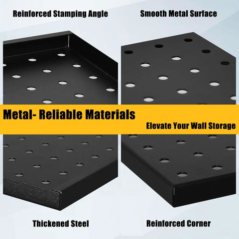 Heavy Duty Metal Pegboard Panels 10 Pack For Garage And Garden Tool Storage 16x12 Inch Steel Pegboard With Included Drywall Anchors And Screws Black Finish Supports Up To 1000 Lbs Total showing close-up of panel texture and features.
