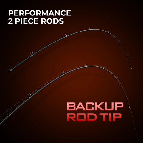 Two performance 2-piece rod tips for Twin Tip Spin Cast Fishing Combo 6 Foot 6 Inch Medium Action Rod Two Piece With Extra Tip And Size 30 Reel