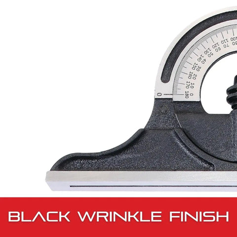 Reversible Protractor Head For Combination Squares And Bevel Protractors With Black Wrinkle Finish, close-up view.