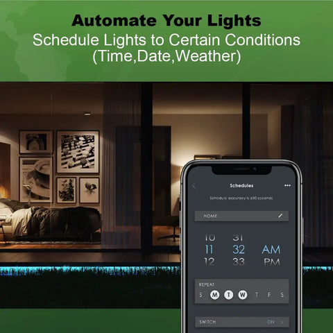 App interface scheduling 24 Foot Smart Plug In LED Strip Light With RGBW Color Changing Indoor Outdoor 1300 Lumens IP65 Weatherproof WiFi