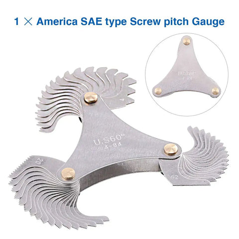 Stainless Steel Pro Grade Screw Thread Pitch Gauge Kit With 51 SAE Type And 52 Metric And Inch Gauges Plus 3 Center Gauges Including British Whitworth In A Portable Plastic Box For Quick Accurate Thread Sizing On Any Jobsite
