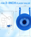 2 Inch Toilet Flapper Replacement Fits Most 2 Inch Flush Valve Toilets From American Standard Kohler Fluidmaster Toto Gerber Leak Proof Rubber Seal With Stainless Chain Blue 1 Pack Easy Install Water Saving, blue 2-inch toilet flapper with size diagram