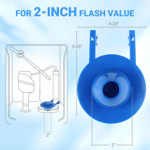 2 Inch Toilet Flapper Replacement Fits Most 2 Inch Flush Valve Toilets From American Standard Kohler Fluidmaster Toto Gerber Leak Proof Rubber Seal With Stainless Chain Blue 1 Pack Easy Install Water Saving, blue 2-inch toilet flapper with size diagram