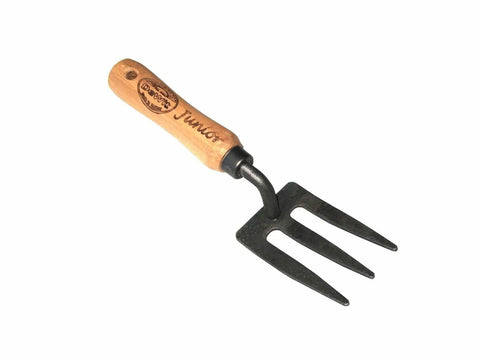 Compact 8 Inch Junior Hand Fork For Kids And Seniors Garden Tool with ash handle and boron steel tines.