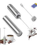 Portable Milk Frother Handheld Battery Operated Travel Coffee Frother With 2 Stainless Steel Whisks For Creamy Foam In Seconds Silver