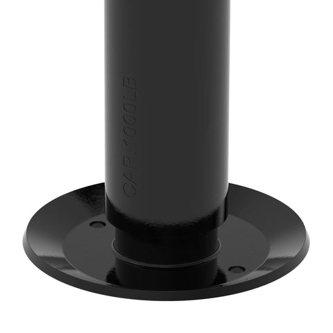 Hella Tough Heavy Duty Swivel Trailer Jack Stand With Bolt On Mount, 1000 Lb Weight Rating close-up of base and steel finish.