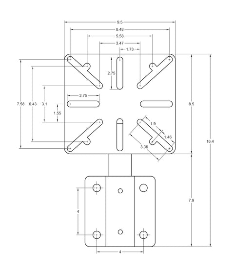 Tough As Nails Universal Vise And Bench Grinder Mount dimensions diagram with measurement labels and heavy duty steel design.