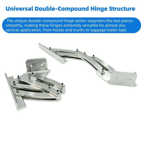 Universal Large Hidden Hinges For Deck Lids Rumble Seat Trunk Lids Car Hoods And Truck Bed Tonneau Covers No Internal Spring Pair Built Tough And Ready For Big Lifts Compatible With Bilt Rite Hinges showing double-compound structure.