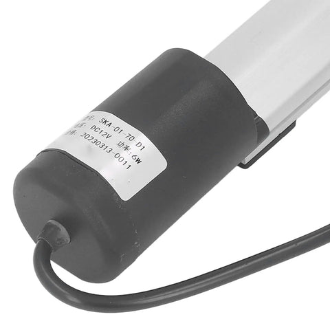 Smooth And Quiet 12V Electric Linear Actuator With 70mm Stroke And 100N Thrust close-up view of motor and aluminum housing.