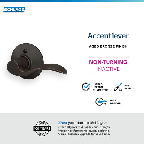 Right Handed Accent Door Lever One Sided Non Turning Dummy Door Handle Aged Bronze For Decorative Doors And Inactive Panels Ideal For Double Door Installations