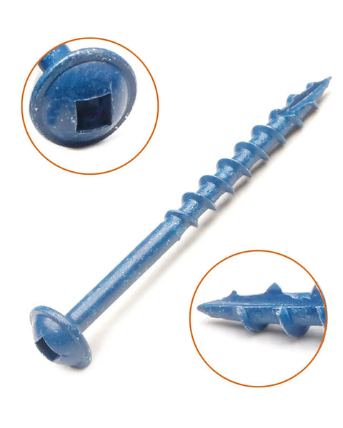 Built Tough 2 Inch Wood Screws With Washer Head Square Drive Coarse Thread Blue Coated Rust Resistant Finish 100 Pack