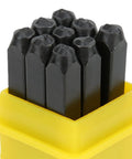 Pro Grade Metal Stamping Kit With Carbon Steel Stamps 3mm Alphabet And Number Punches in a yellow hard case
