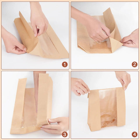 Folding Large Kraft Paper Bread Bags With Window 13.7 Inch By 8.2 Inch By 3.5 Inch 30 Pack For Sourdough And Homemade Breads Pastries