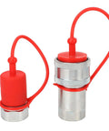 Bulletproof Hydraulic Quick Coupler 1 Inch Npt With Iso5675 Plug And Play Feature Delivers 4000 Psi Load Capacity, red protective covers.