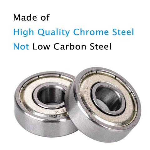 608ZZ C3 High Speed Sealed Ball Bearing 8x22x7mm 10-Pack for Skateboards, made of chrome steel, close-up view