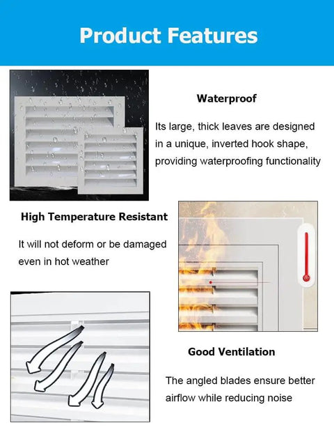 Heavy Duty Aluminum Alloy Louvered Air Return Vent Cover With Waterproof Ceiling Wall Grill and No Sweat Filter Removal features waterproof design.