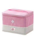 Front view of Grab And Go Travel Medicine Bag Organizer For First Aid Kits Empty Medical Bag pink gear case with white cross